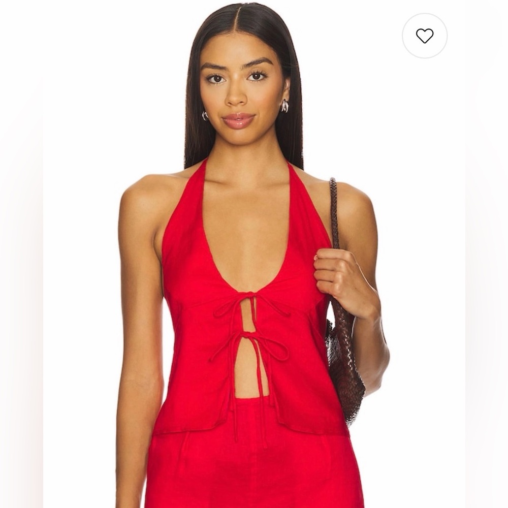 L*Space April Tie Front Halter Linen Cover Up Top, Size Small, NWT